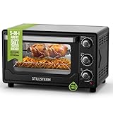 Stillstern Minibackofen mit Umluft (25L, DE Version, inkl. Frittierkorb) Auftauen, 2 Std. Timer, Ofenhandschuhe, Rezeptheft, Drehspieß, 1500W, Toaster Grill Pizzaofen, ideal für Camping