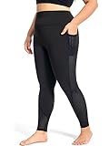 MEJING Capri-Leggings in Übergröße für Frauen mit Taschen, L-5X, Workout-Leggings, schwarzes Netzgewebe, Yogahose, hohe Taille, Bauchkontrolle, Schwarz, 5X-Large Mehr
