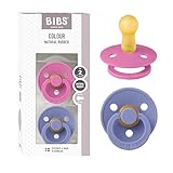 BIBS Colour Schnuller 2er-Pack, BPA-frei, Kirschform Nippel. Naturkautschuk/Latex, Hergestellt in Dänemark, Größe 2 (6-18 Monate), Bubblegum/Peri