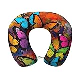 KKLWEGU Memory Foam Reisekissen Weiches U-förmiges Nackenkissen Bequeme Kunst Graffiti Schmetterlinge Druck Kopfstützkissen Reisezubehör für Schlafruhe Flugzeug Auto und Büro, Schwarz, Einheitsgröße