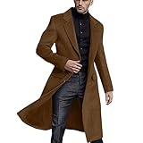 Generisch Jacken Herren Übergrößen Lässig Warm Business Langer Windjacke-Wollmantel für Herren im Winter, einfarbig, schlanker Körper Langes Ärmeln (Brown, XXXL)