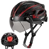 Favoto Fahrradhelm Herren mit Visier Rücklicht Abnehmbares Innenfutter Damen Fahrrad Helm EPS-In-Mold Technologie Atmungsaktiv Leicht 57-61cm Einstellbar Schwarz-Rot