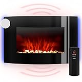 Klarstein Lausanne Elektrokamin - Kamin elektrisch, Elektro Kamin mit Flammensimulation, LED, geräuscharm, Dimm-Funktion, Fernbedienung, Wandmontage, 1000/2000 W Leistung, horizontal, schwarz