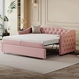 Luxeza Polsterbett Ausziehbares Schlafsofa, 90 * 200 cm, Klassische Form mit Knöpfen mit Lattenrost, Multifunktionsbett - Gästebett, Leinenstoff, (ohne Matratze) (Rosa)