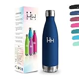 Trinkflasche, 500 ml BPA-frei, Trinkflasche Edelstahl, 304 Edelstahl, Wasserflasche, Doppelwandig Vakuumisoliert, Isolierflasche für Schule, Reisen, Joggen, Camping - Dunkelblau Isolierflasche kinder