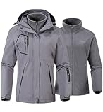 YSENTO Damen 3 in 1 Outdoor Winter Softshell Funktionsjacke mit Fleecejacke wasserdichte Regenjacke Winter Warme Winddichte Übergangsjacke(Grau,2XL)