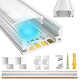 LIAOINTEC LED Aluminium Profil 10 x 1m U-Form, mit Weiß Milchige Abdeckung, Endkappen, und Montageklammer für LED-Streifen, Leisten (LED Strips/Band bis 12 mm inkl.)