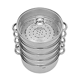 5 Etagen Dampfgarer aus Edelstahl mit Glasdeckel, Mantowarka, Kochtopf, Dampfgarer für Knödel, 28cm