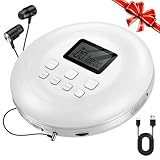 Gueray Tragbarer CD Player Tragbar CD Players Kinder CD-Player HiFi Discman mit Kopfhörer LCD-Display Unterstützung ASP PROG Speicherfunktion Repeat-Funktion BASS Effet Weiß