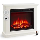 BALDERIA Phanos Elektrokamin - Elektrischer Standkamin mit Heizung 1000/2000 W, realistischer 3D-Flammeneffekt, Fernbedienung programmierbar, Timer, Thermostat - Weiß