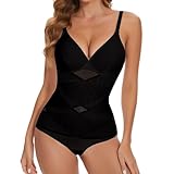 Joyshaper Shapewear Damen Body Shaper Bauchweg Formende Bodys Shape V-Ausschnitt Miederbody Figurformende Tops mit BH Schwarz,M