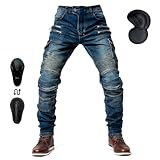 oFzimTo Motorradhose aus Denim, Jeans mit geradem Bein, sturzfest mit 4 Arten von Schutzgeräten, Motorradhose für Laufen, blau, L