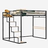 MEUBLE COSY Hochbett 140x200cm Bettrahmen Etagenbett mit Lattenroste aus Holz und Metall, Industriell, für Erwachsene und Kinder