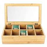 Schramm® Teebox aus Bambus Tee Box Deckel 36x20x9cm mit 10 Fächern Teekiste mit Sichtfenster Teebeutelbox Teekasten Tee Box