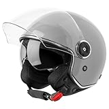 VINZ Tobia Jethelm mit Doppelvisier | Roller Helm Fashionhelm | In Gr. XS-XXL | Jet Helm mit Sonnenblende | ECE 22.06 Zertifiziert | Motorradhelm mit Visier - Grau