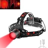 WESLITE Stirnlampe Rotlicht LED Wiederaufladbar, 1000 Lumens Rot Licht Stirnlampen USB Stirnlampe Rotlicht für Jagd Rotes Licht Kopflampe Stirnlampe 3 Modi für Astronomie, Nachtsicht, Angeln(Rot LED)