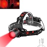 WESLITE Stirnlampe Rotlicht LED Wiederaufladbar, 1000 Lumens Rot Licht Stirnlampen USB Stirnlampe Rotlicht für Jagd Rotes Licht Kopflampe Stirnlampe 3 Modi für Astronomie, Nachtsicht(Rot LED)