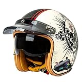Bluetooth Jethelm Vintage Motorradhelm ECEDOT Zulassungiber Winddichter Motorrad Halbhelm Für Herren Damen Mit Sonnenblende Retro Halbschalenhelm Roller-Helm Scooter-Helm 5,XL:61-62CM
