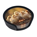 Untersetzer-Set 'A Brood of Chickens' mit Halter, Bauernhaus-Tassenmatten für Kaffee, Bar, Tisch, Heimdekoration, Tischschutz