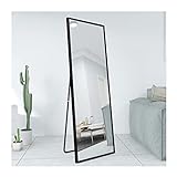 AUFHELLEN Ganzkörperspiegel 140x50cm mit Schwarz Metallrahmen Standspiegel HD Groß Wandspiegel mit Haken für Wohn-, Schlaf- und Ankleidezimmer Spiegel
