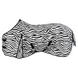 RL24 - Zebra Fliegendecke mit Kreuzgurt – reißfeste & feinmaschige Pferdedecke – Weidedecke zum Schutz vor Insekten – mit Schweifriemen & extra Langen Seiten – Outdoor-Pferdedecke – 125 cm