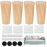 Coztie Möbelfüße Holz, 4 Stück Holz Tischbeine 10 cm Konisch Möbelbeine Ersatz, Möbelfüße Holz Tischbeine mit Montageplatten und Schrauben für Sofa Bett Schrank Stuhl Tisch Holzfarbe