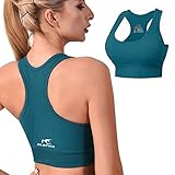 CLDFHX Damen Sport BH Starker Halt mit Polstern Ohne Bügel Comfy BH Nahtlos BH Racerback Top zum Yoga Joggen Fitness Laufen Pilates, Grün, XL