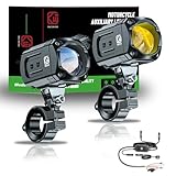 Kewig Motorrad LED Zusatz Licht 60W Bernstein/Gelb Weiß Zweifarbige Zusatzscheinwerfer, Nebelscheinwerfer mit Kabelbaum, wasserdicht, Offroad-Arbeitsscheinwerfer, kompatibel mit Motorrad J-eep, SUV