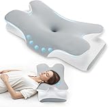 Untimaty Nackenkissen - Orthopädisches Kopfkissen aus Memory Foam, Ergonomisches Kopfkissen gegen Nackenschmerzen für Seitenschläfer, Rückenschläfer und Bauchschläfer mit Eisseiden Bezug(Grau)