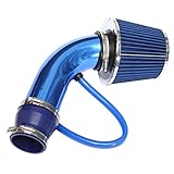 aleawol Universal Sportluftfilter Auto Kaltluft Ansaugfilter, 76 mm 3 Zoll Aluminium Luftkühlung Lufteinlassfilter Kit Kaltluftansaugschlauch, Kaltluft Ansaugrohr mit Induktion Schlauch Kit (Blau)