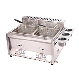Fritteuse – Kommerzielle LPG-Gas-Doppeltank, Edelstahl, mit Korb und Deckel, für Zuhause, Küche und Restaurant