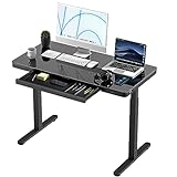 kowo Elektrisch Höhenverstellbarer Schreibtisch, 1,2 m Elektrisch Höhenverstellbarer Schreibtisch mit Kabelloser Ladestation und USB-Hub, Tischplatte aus Explosionsgeschütztem Glas - Schwarz