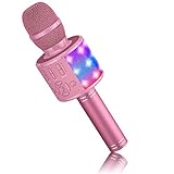 Mikrofon für Kinder Drahtlos, BONAOK Magic Sound Karaoke-Mikrofon, 4 in 1 Bluetooth Karaoke Maschine, Karaoke Mikrofon Gesangsmaschine für Erwachsene, für Party/Outdoor/Reisen (Rosa)