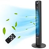 Taylor Swoden 96 cm Bladeless Tower Fan, Standventilator mit 70° Oszillation, Leise Kühlung für Schlafzimmer, 45W, 3 Geschwindigkeiten, 4 Modi und 12-Stunden-Timer für Zuhause und Büro, Schwarz