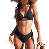 Durio Bikini Damen Set Sexy Knot Triangel Breites Unterbrustband V Ausschnitt Bademode Zweiteiliger Badeanzug Schwarz L