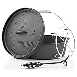 BBQ-Toro Dutch Oven Alpha Serie | 5,5 Liter (DO6AX), Topf ohne Füße | bereits eingebrannt - preseasoned | Gusseisen Kochtopf | Bräter mit Deckelheber