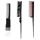 3 Stück Haarschneidekamm, Schwarz Toupierkamm, Sleekzopf Bürste Stielkamm Kamm mit Stiel Borstenkamm Toupierkamm Friseur Kamm Strähnenkamm Rattenschwanz Kamm Haarkämme für Friseurin Frauen Kinder