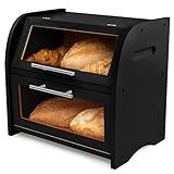 Arise Bambus Brotkasten mit Belüftung, Großer Brotaufbewahrungsbehälter, 2 Regale und Sichtfenster, Holz Brotbehälter für Hörnchen, Brötchen, Brotaufbewahrung. 40 x 26 x 37 Brotbox - Selbstmontage