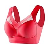 Comfit BH Original Hatme Haltungskorrektur BH Damen Ohne Bügel V-Ausschnitt Hautfreundlich Bralette Leichte Sport Atmungsaktive BHS Übergröße Komfort Weicher Seamless Schlaf BHS für Alltag Red 6XL