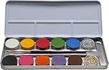 EULENSPIEGEL Schminkpalette 10 Farben 2x Glitzer 2x Pinsel Metalletui