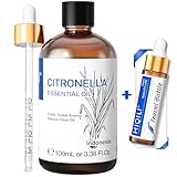 HIQILI Citronella Öl 100ml, Naturreines ätherisches Aromatherapieöl, 100% Rein & Naturliches Citronella Ätherisches Öl für Diffuser, Kerzenherstellung, Haut
