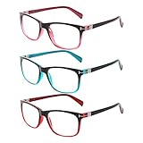 Kerecsen 3 Pack Lesebrille Damen Federscharniere Gute Brillen Hochwertig Rechteckig Komfortabel Frauen Lesehilfe (1.75, 3 Farbe Mischen)