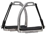 AMKA Sicherheitssteigbügel Edelstahl mit Gummiring und Kunstlederschlaufe, 12 cm, Schwarze Einlagen Sicherheits Steigbügel Safety Steigbügel Safety Stirrups Sicherheitssteigbügel