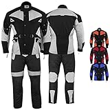 Motorradkombi Herren 2-teiler mit 6CE-Protektoren Motorradanzug Textil Winddicht Motorradjacke & Motorradhosen-Set - aus 4 Schichten Abnehmbar Thermofutter - insgesamt 9 Taschen - Grau - 52