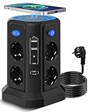 13-in-1 Mehrfachsteckdose 3M mit Magnetischer Aufladung, 8 Fach Steckdosenleiste mit 1 USB C PD20W Schnellladung, 4 Individuelles Schalten und Überspannungsschutz, Steckdosenturm für Zuhause, Büro