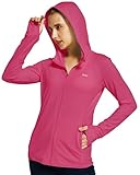 WILLIT Damen Laufjacke Sportjacke Langarm Sonnenschutz Hoodie UV Shirts Laufshirt UPF 50 Leichte Jacke Yoga Fitness Sport Wandern mit Taschen Rosarot L