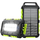 Solar Powerbank 26800mAh PD 15W Tragbares powerbank solar USB C Outdoor Wasserdichtes Externer Akku mit LED-Licht und 3 Ausgängen Solar Ladegerät für Smartphones Tablets Camping und mehr Grün