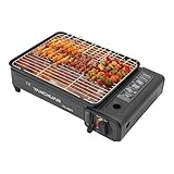 2,2 KW Tragbare Camping Gasgrill mit Doppelreihigen Feuerrohren, Feuerleistung Einstellung Gas Campinggrill BBQ Tisch-Gasgrill, Kleiner Tischgasgrill für Balkon Picknick Garten