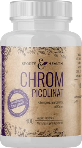 Chrom Tabletten - Chrom Picolinat - 400 Tabletten - Vegan - LABORGEPRÜFT - trägt zur Aufrechterhaltung eines normalen Blutzuckerspiegels bei – Ohne Zusatzstoffe
