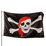 PHENO FLAGS Premium Piraten Flagge 100% recycelt 90x150 cm - Extrem Wetterfeste Fahne mit Metall-Ösen und spezieller Versiegelungstechnik - Doppelt gesäumte Fahne mit brillanten und lebendigen Farben